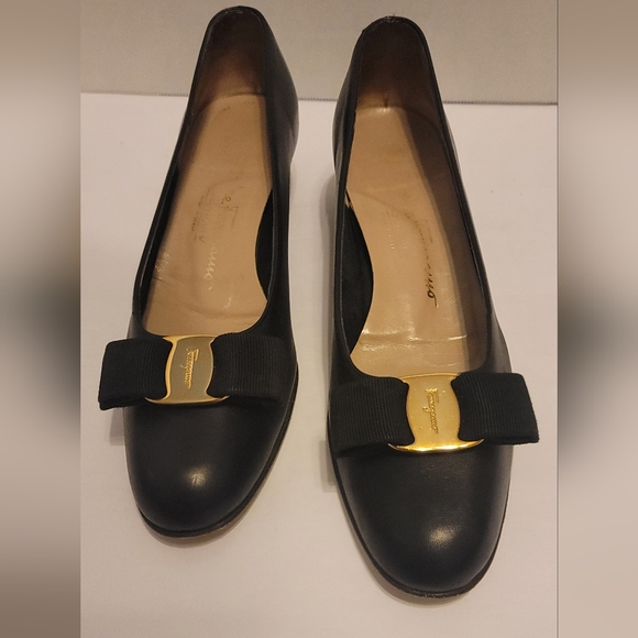 Salvatore Ferragamo Shoes - Salvatore Ferragamo Black Leather Pumps, Block Heels
